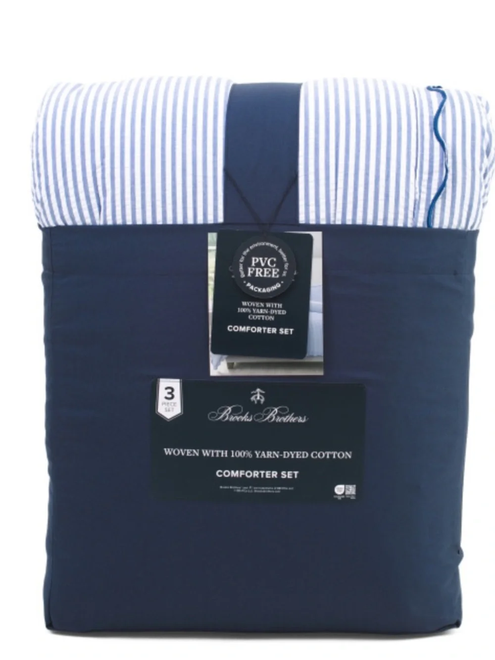 Brooks Brothers Navy and White Striped Cotton Comforter Set